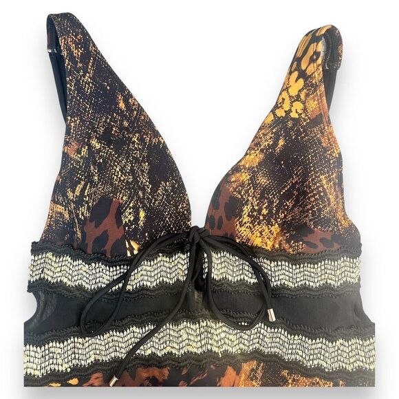 River Island - Womens Brown Animal Print Plunge One Piece Swimsuit - Picture 3 of 11